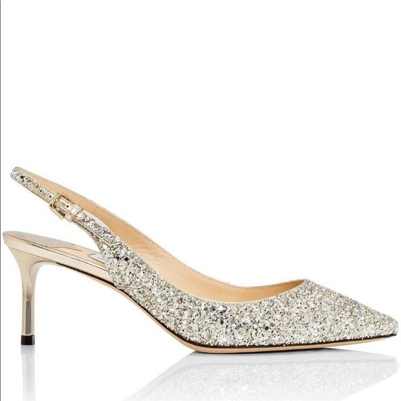 Jimmy Choo Erin 60 latte glitter metallic silver heels pump slingback SZ 39.5 - Picture 10 of 10